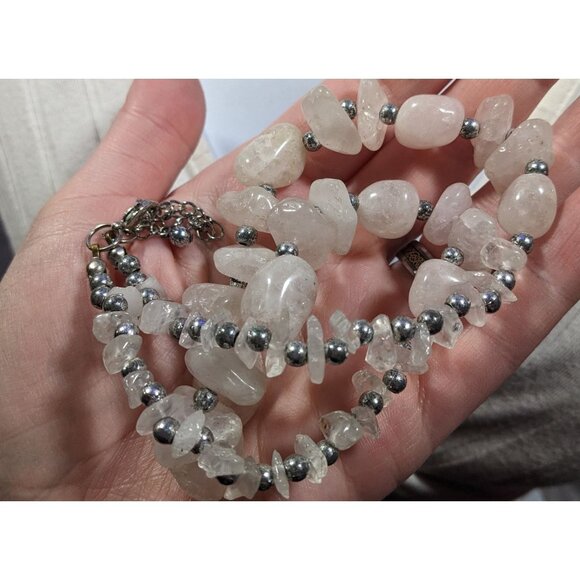 Vintage Natural White Quartz Chunk Beaded Necklace - Picture 3 of 5